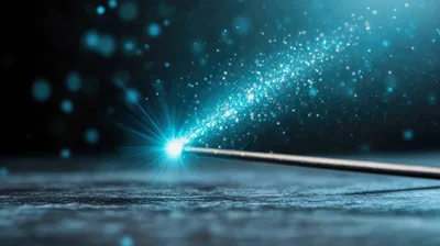 Magic Wand Emitting Glowing Blue Sparkles