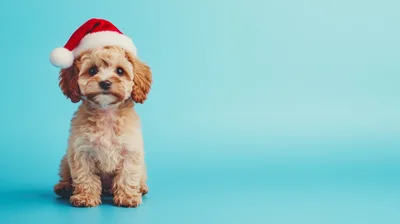 Cute Puppy Wearing A Santa Hat