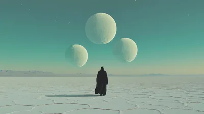 Lone Figure Walking Across Vast Surreal Salt Flat