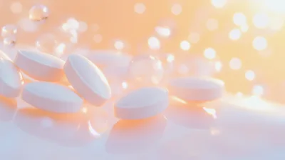 White Medical Pills Scattered on Reflective Surface
