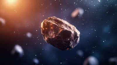 Asteroid Floating Through Deep Space With Glowing Surface