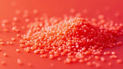 Pile Of Small Red Plastic Pellets On Surface