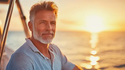 Mature Man Enjoying Sunset On A Boat