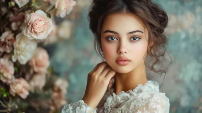 Portrait Of A Young Woman With Flowers