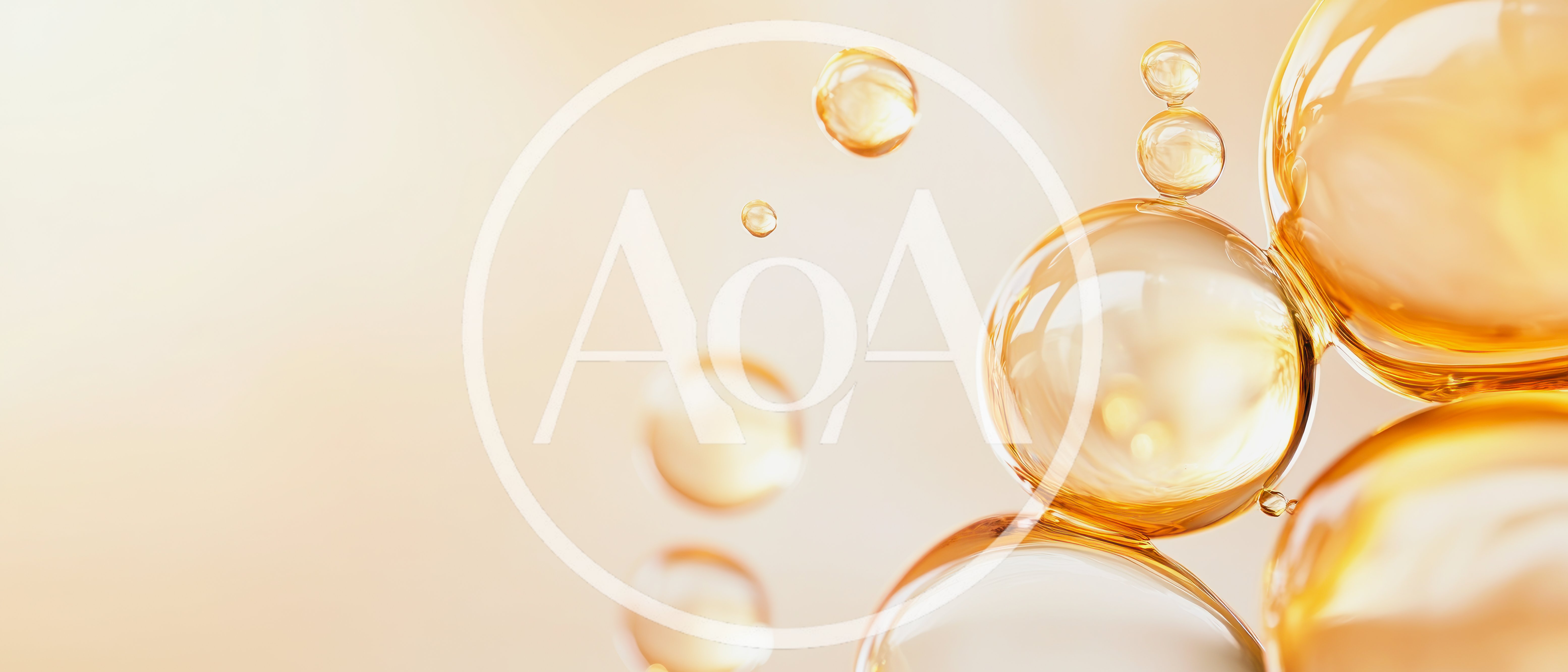 Abstract Golden Oil Bubbles Floating in Liquid