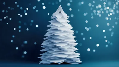 Origami Paper Christmas Tree Against Bokeh Background