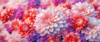 Close Up Of Vibrant Pink And Orange Dahlia Flowers