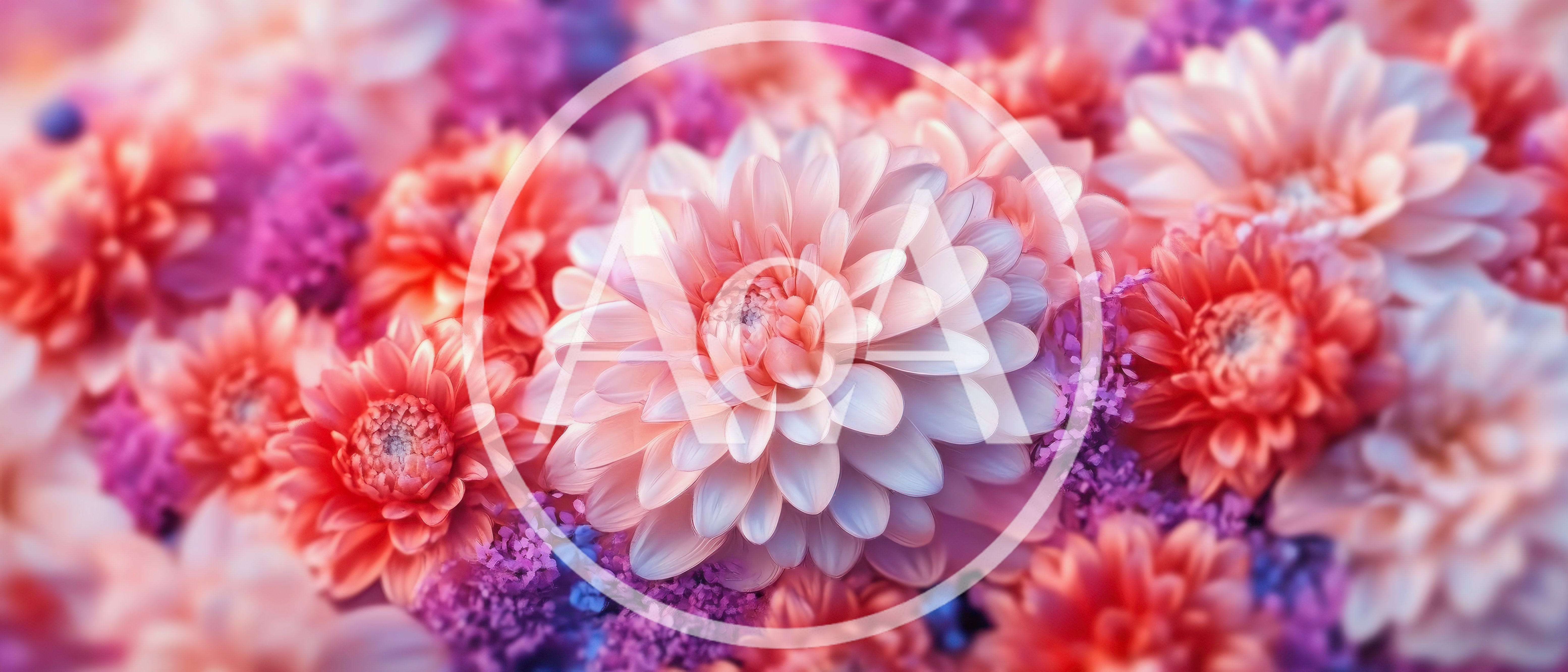 Close Up Of Vibrant Pink And Orange Dahlia Flowers