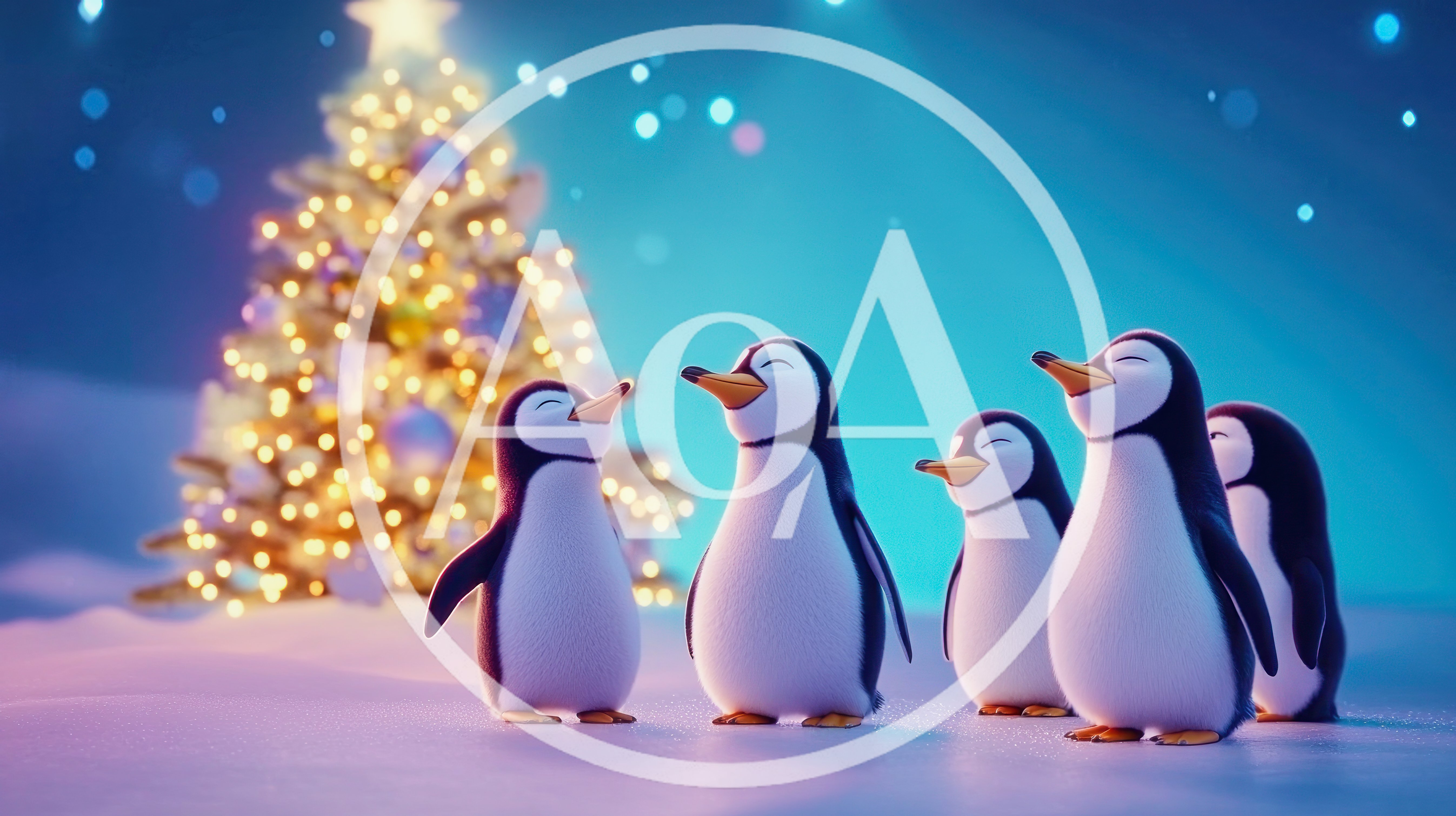 Animated Penguins Singing Together Near A Christmas Tree