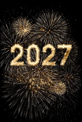 Golden 2027 New Year Text With Exploding Fireworks