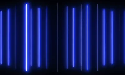 Abstract Blue Neon Vertical Lines Pulsing In Dark Background