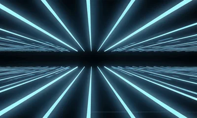 Abstract Neon Blue Light Lines Moving Through Space