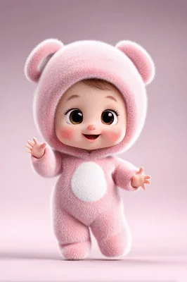 Cute 3D Animated Baby Wearing Pink Bear Costume