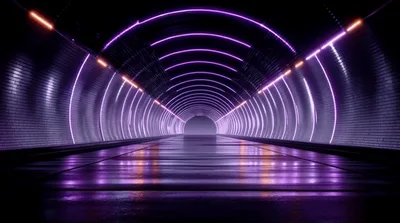 Futuristic Tunnel With Glowing Purple And Orange Neon Lights