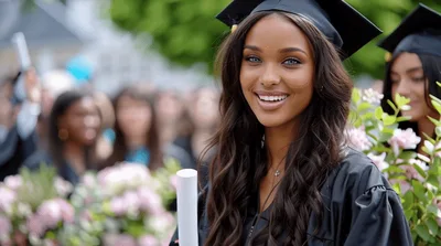Beautiful Graduate Holding Diploma During Outdoor Commencement Ceremony
