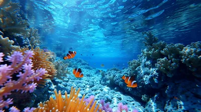 Clownfish Swimming Among Vibrant Coral Reef Underwater