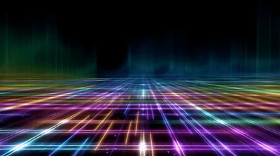 Neon Grid Floor With Glowing Light Trails