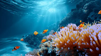 Clownfish Swimming Around Vibrant Coral Reef Underwater