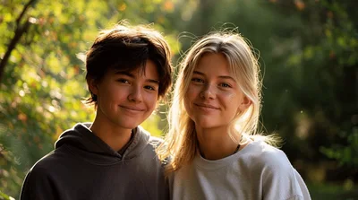 Young Couple Smiling Together Outdoors In Golden Hour Light