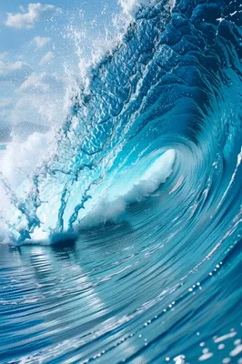Powerful Blue Ocean Wave Curling And Breaking