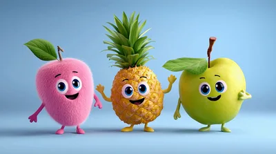 Cute Animated Fruit Characters Dancing Together