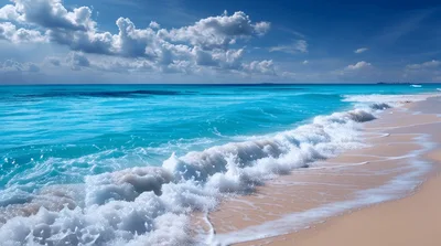 Turquoise Ocean Waves Rolling Onto A Sandy Beach
