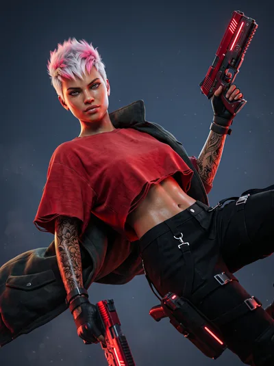 Cyberpunk Female Mercenary With Dual Futuristic Pistols