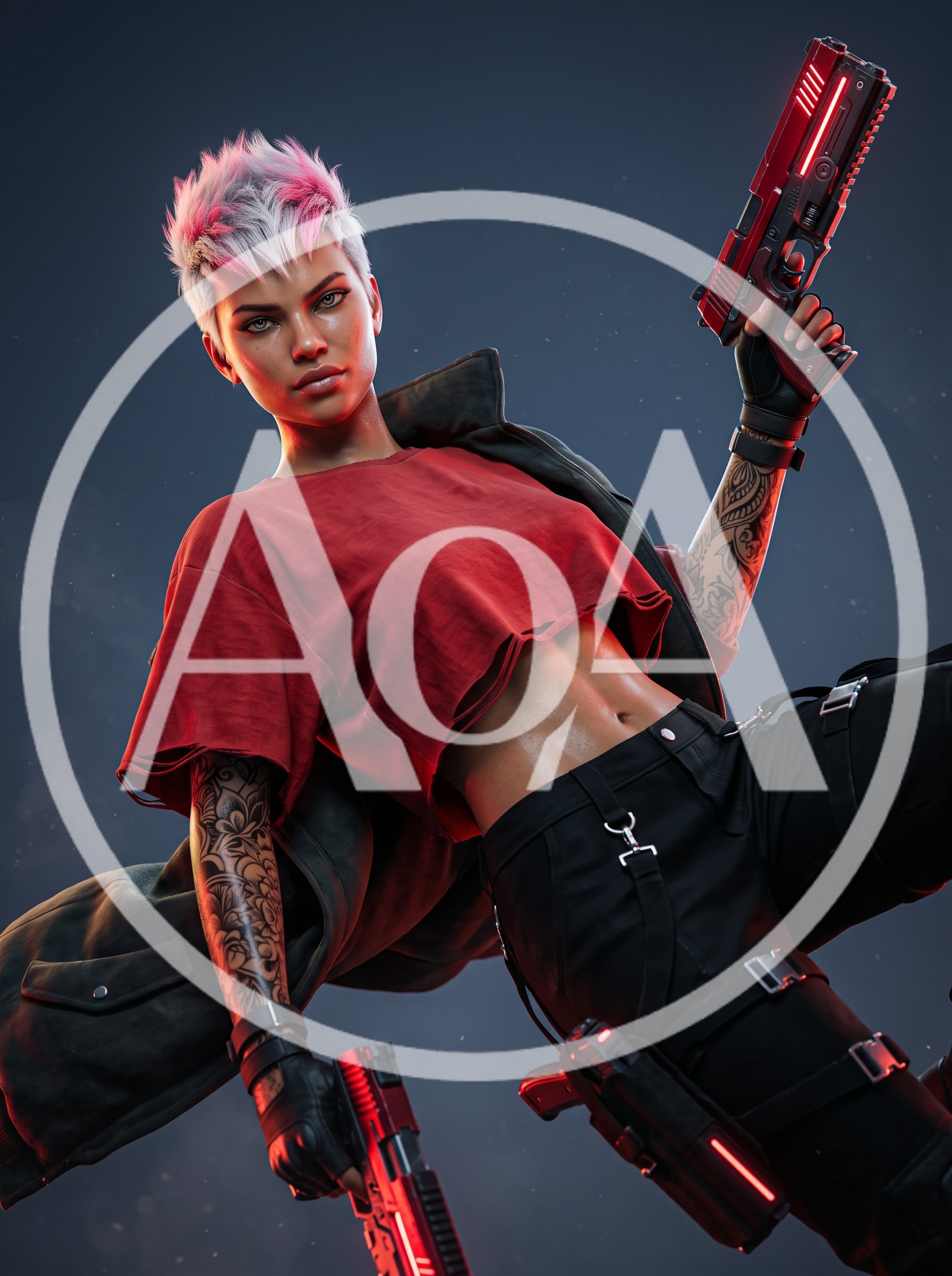 Cyberpunk Female Mercenary With Dual Futuristic Pistols