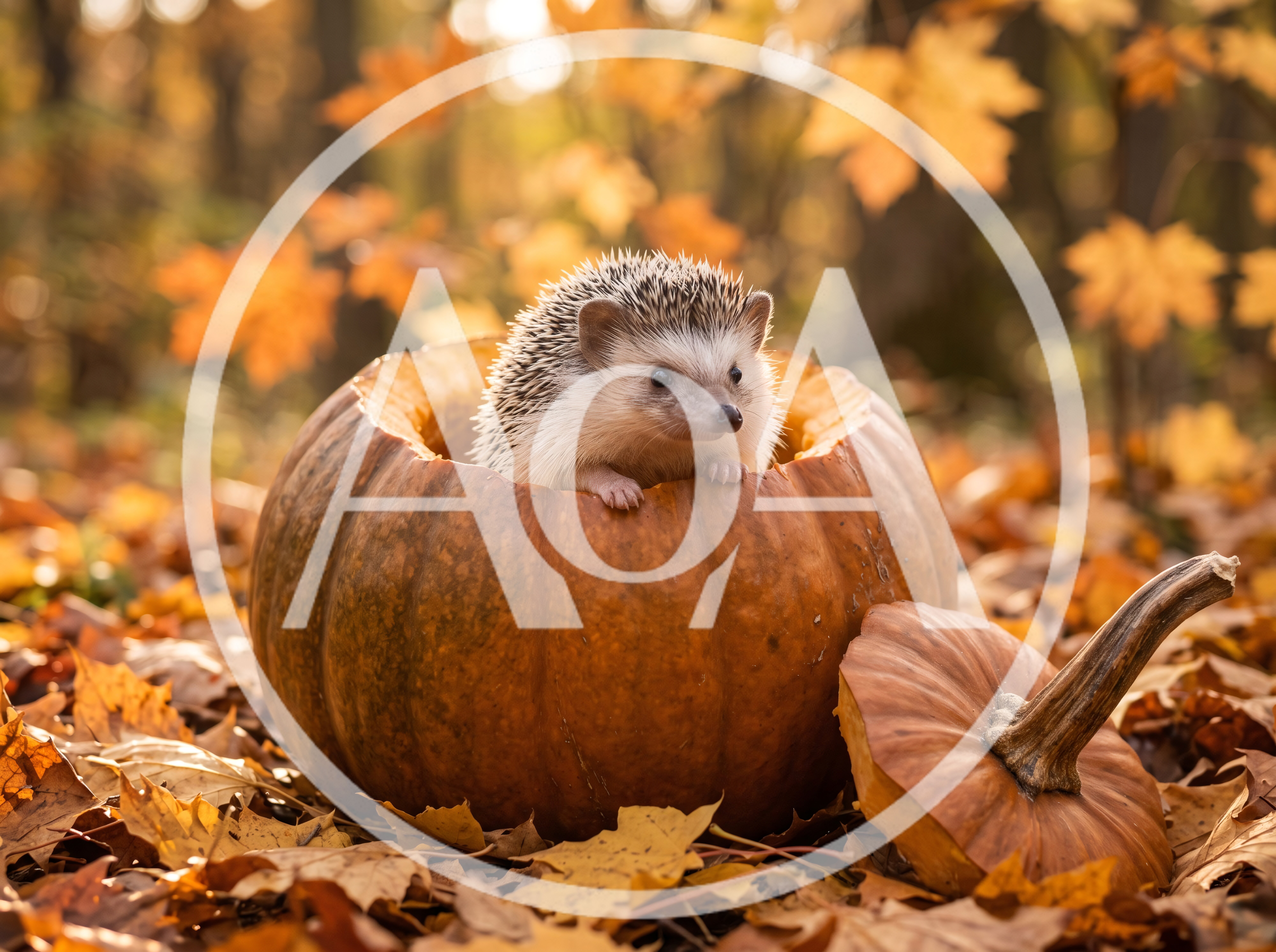Cute Hedgehog Sitting Inside A Hollowed Pumpkin