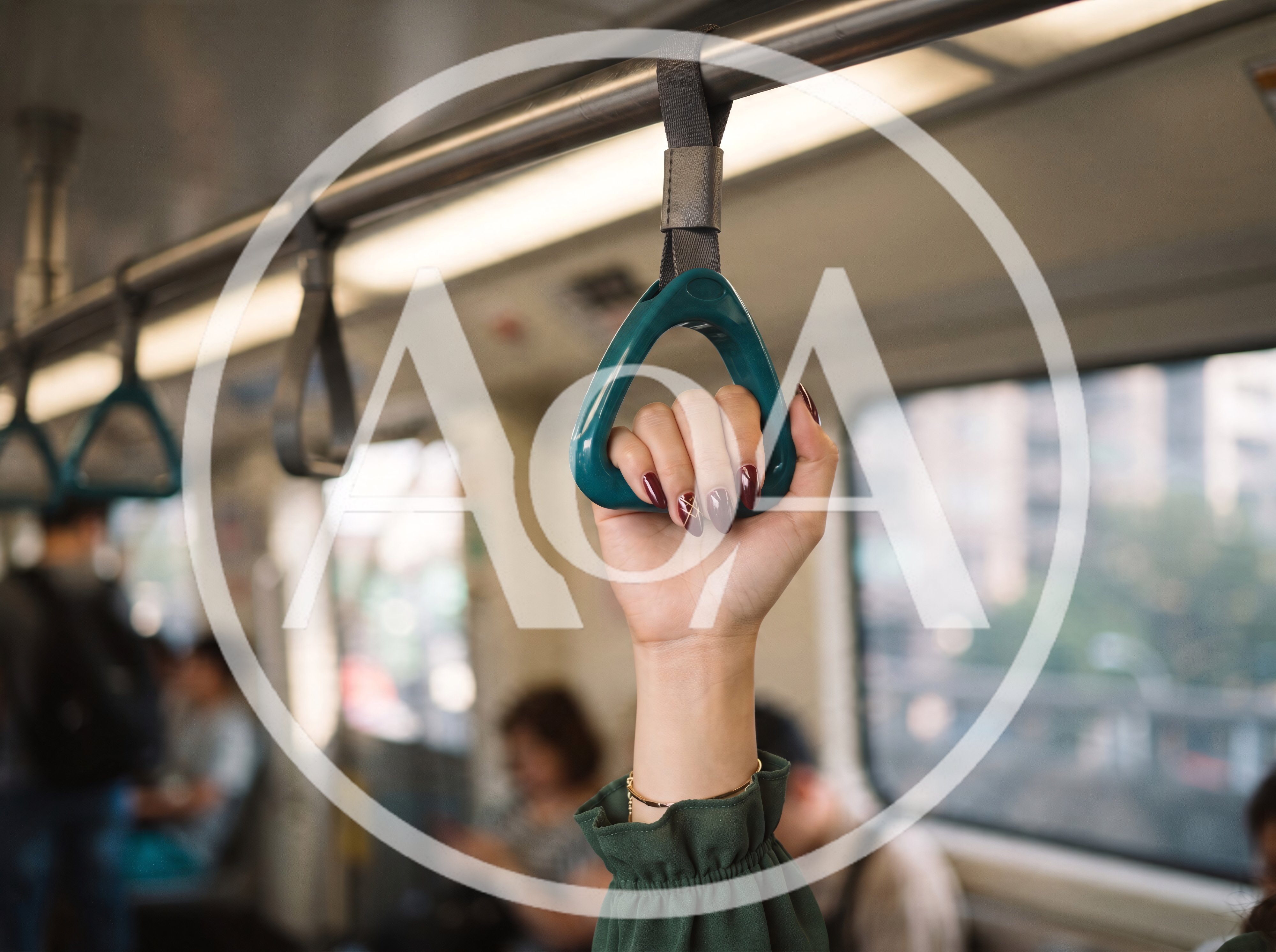 Woman Holding Onto Subway Train Handle