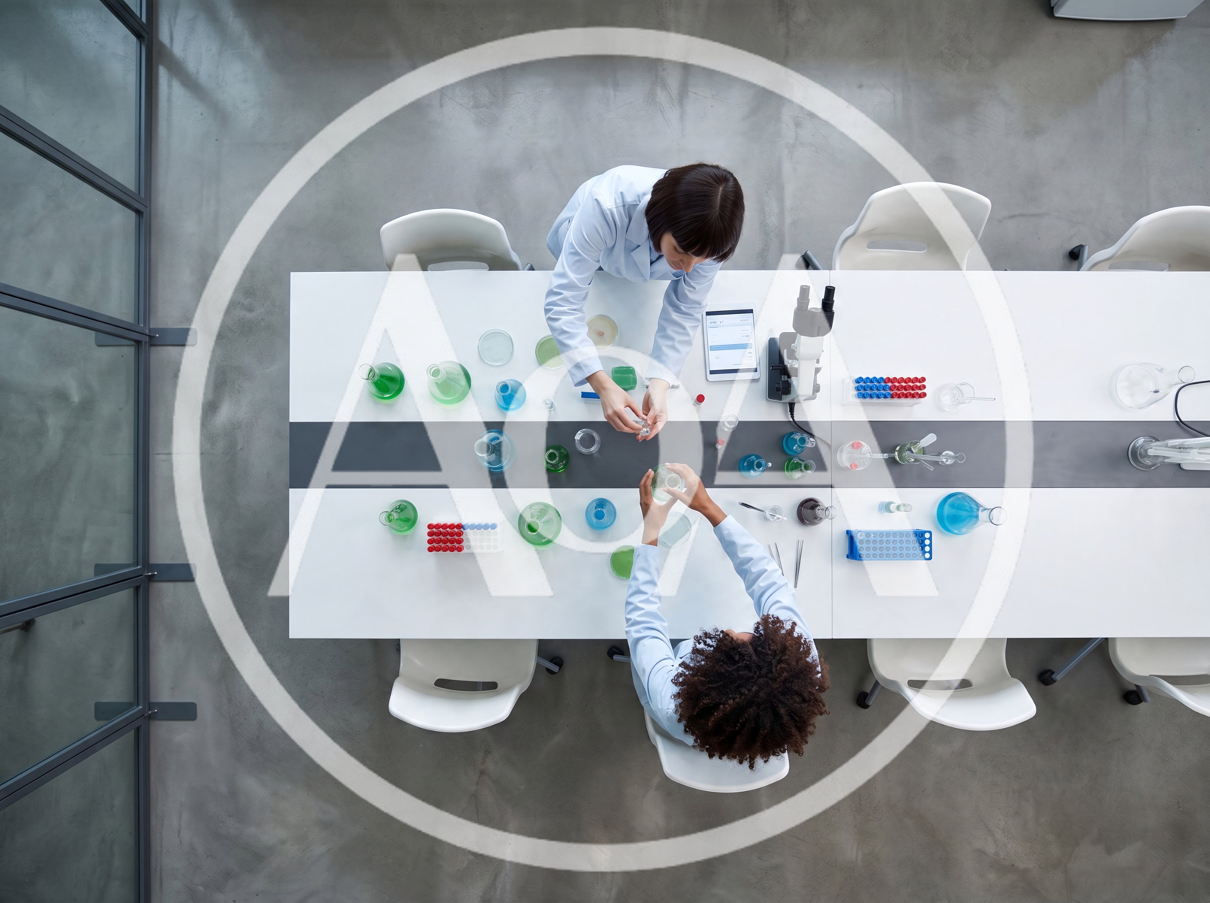 Two Scientists Collaborating in a Modern Laboratory