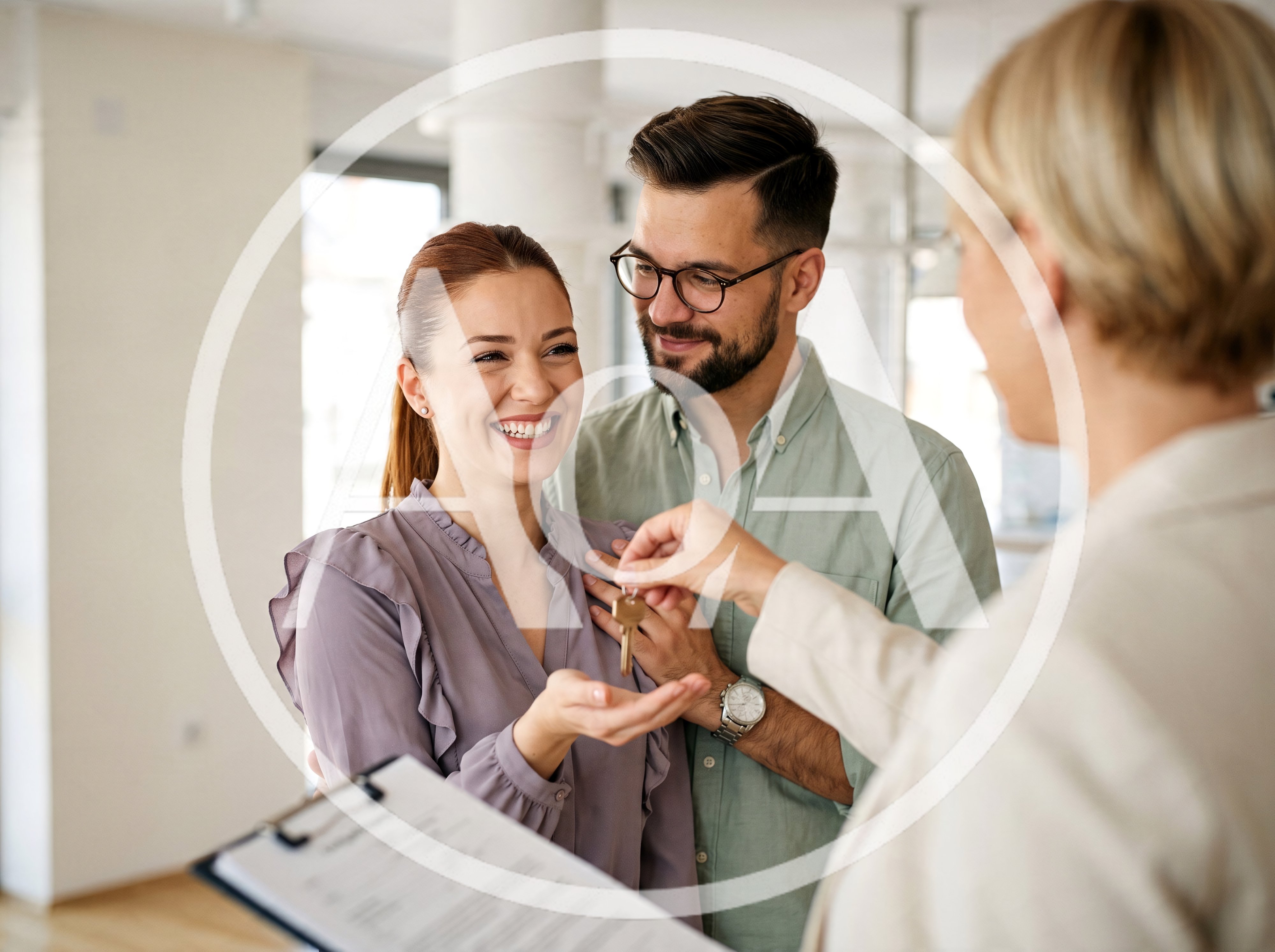 Real Estate Agent Handing Keys To A Happy Couple