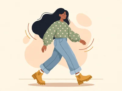 Illustration Of A Young Woman Walking Confidently