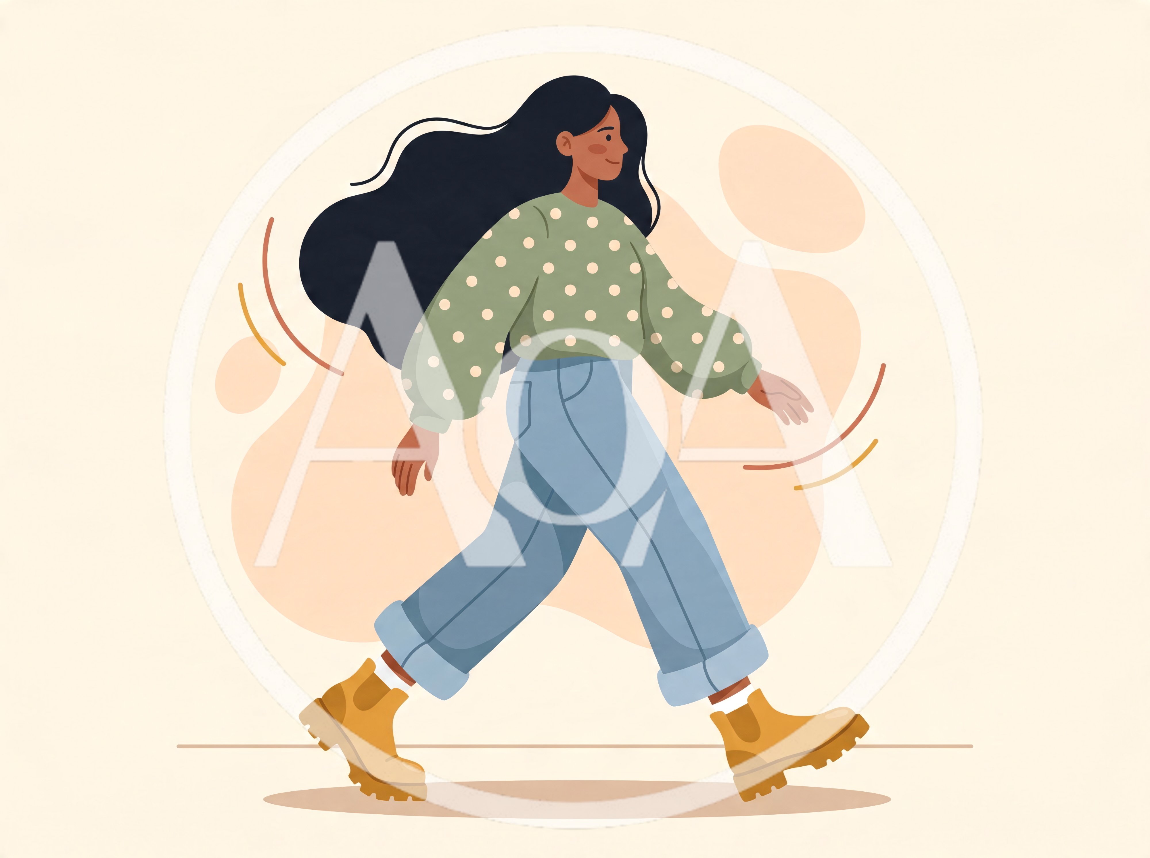 Illustration Of A Young Woman Walking Confidently