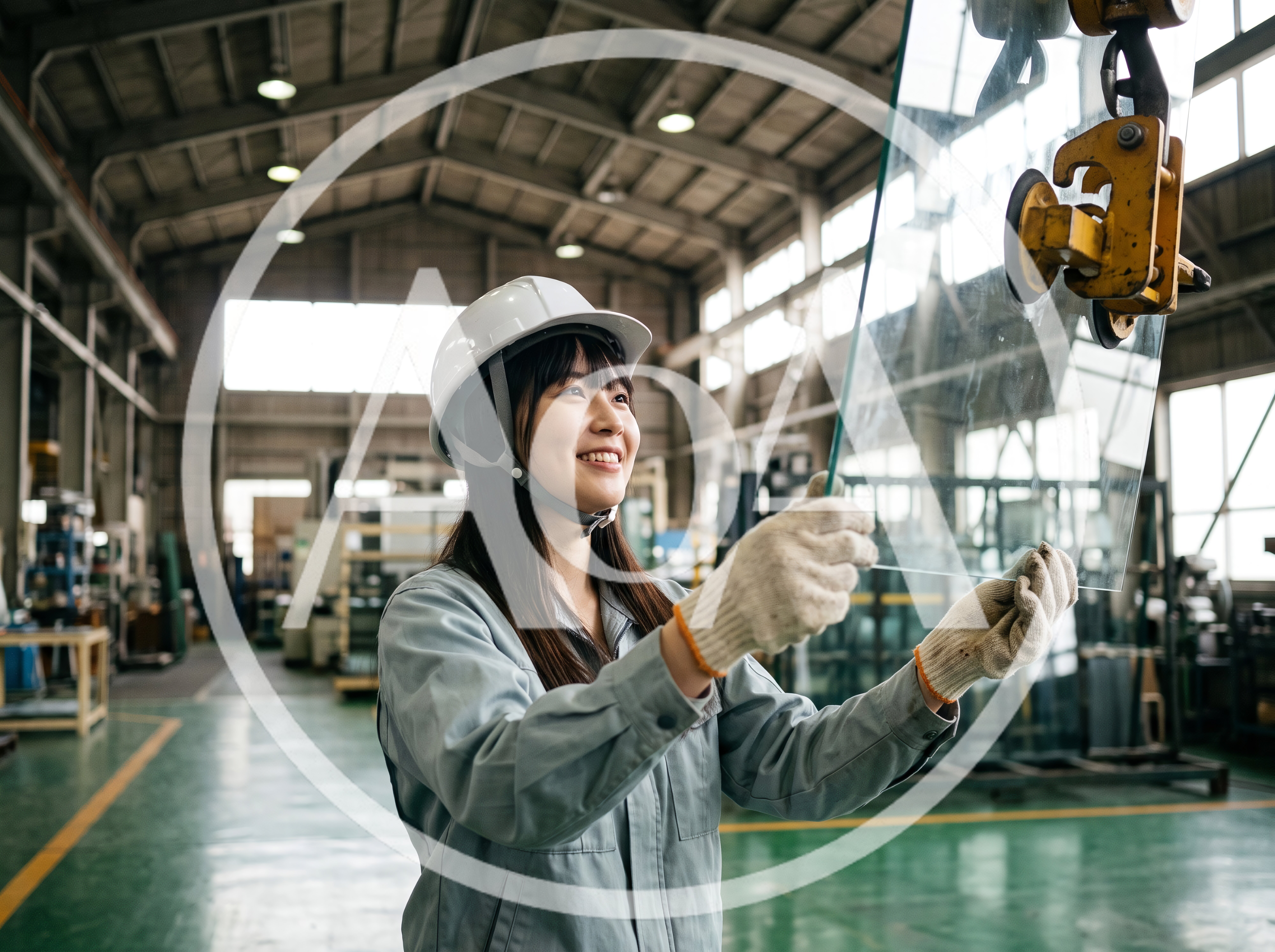 Female Factory Worker Handling Glass Sheet In Industrial Facility