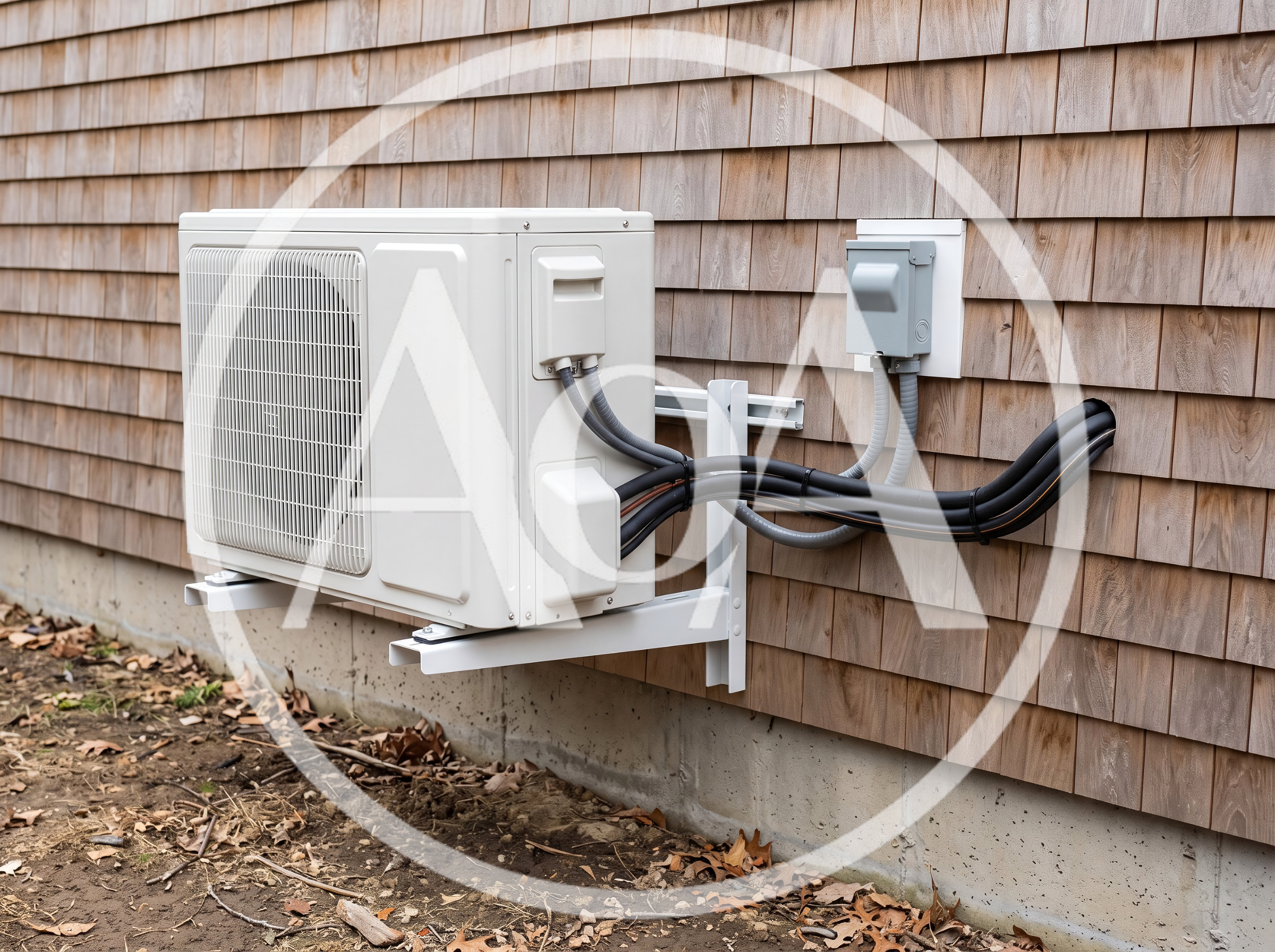 Outdoor Mini Split Heat Pump Unit Mounted On Wall