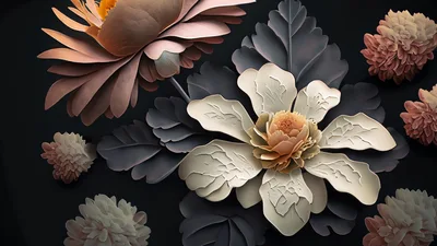 Stylized Floral Composition With Peonies And Dark Foliage