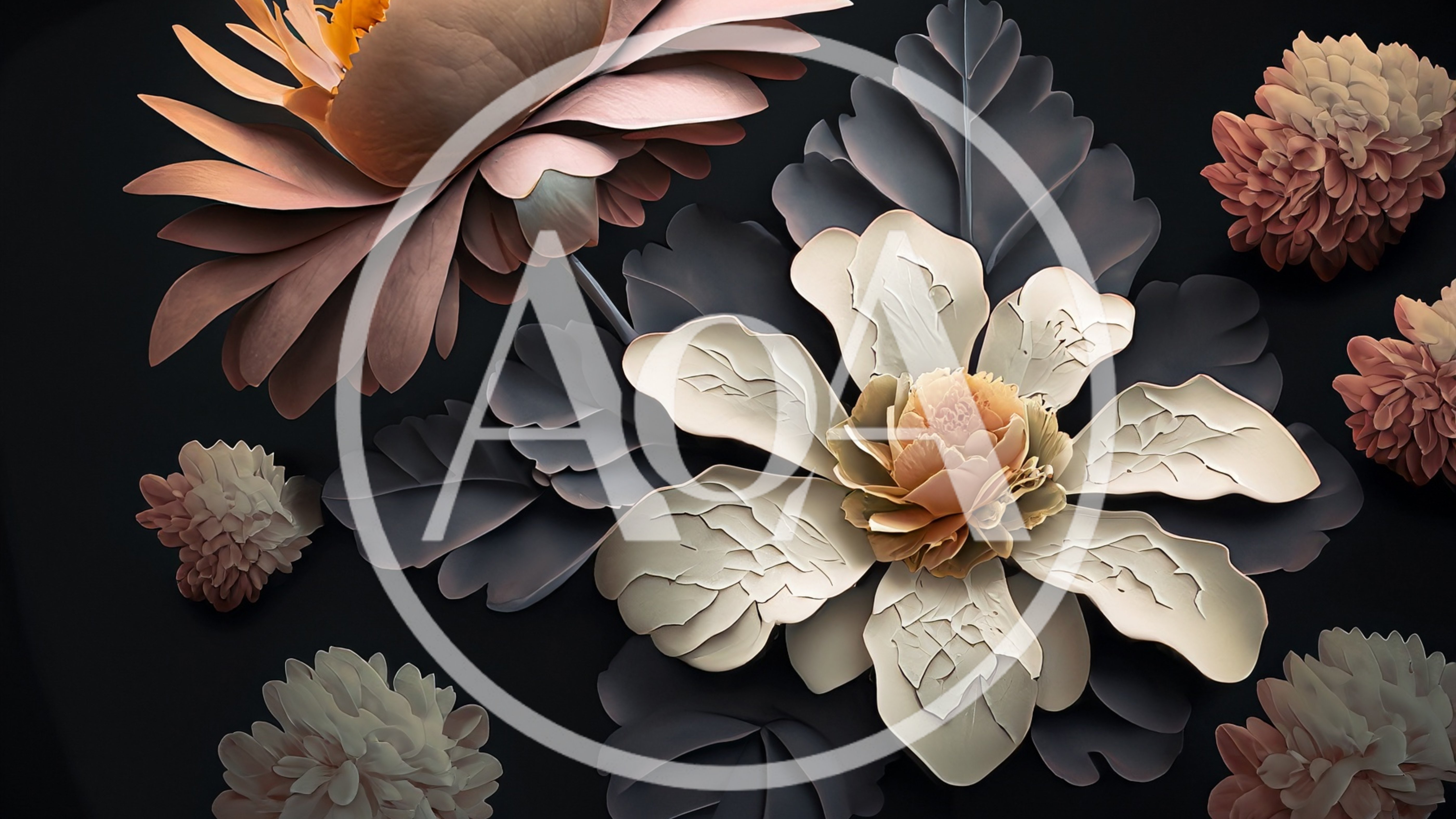 Stylized Floral Composition With Peonies And Dark Foliage