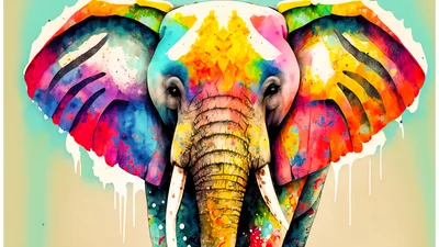 Colorful Watercolor Painting Of An Elephant Portrait