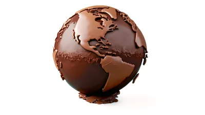 Chocolate Globe Sculpture Isolated On White Background