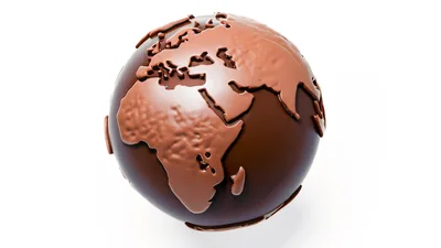 Chocolate Globe Rotating On A White Background