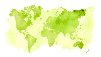 Watercolor World Map Illustration In Shades Of Green