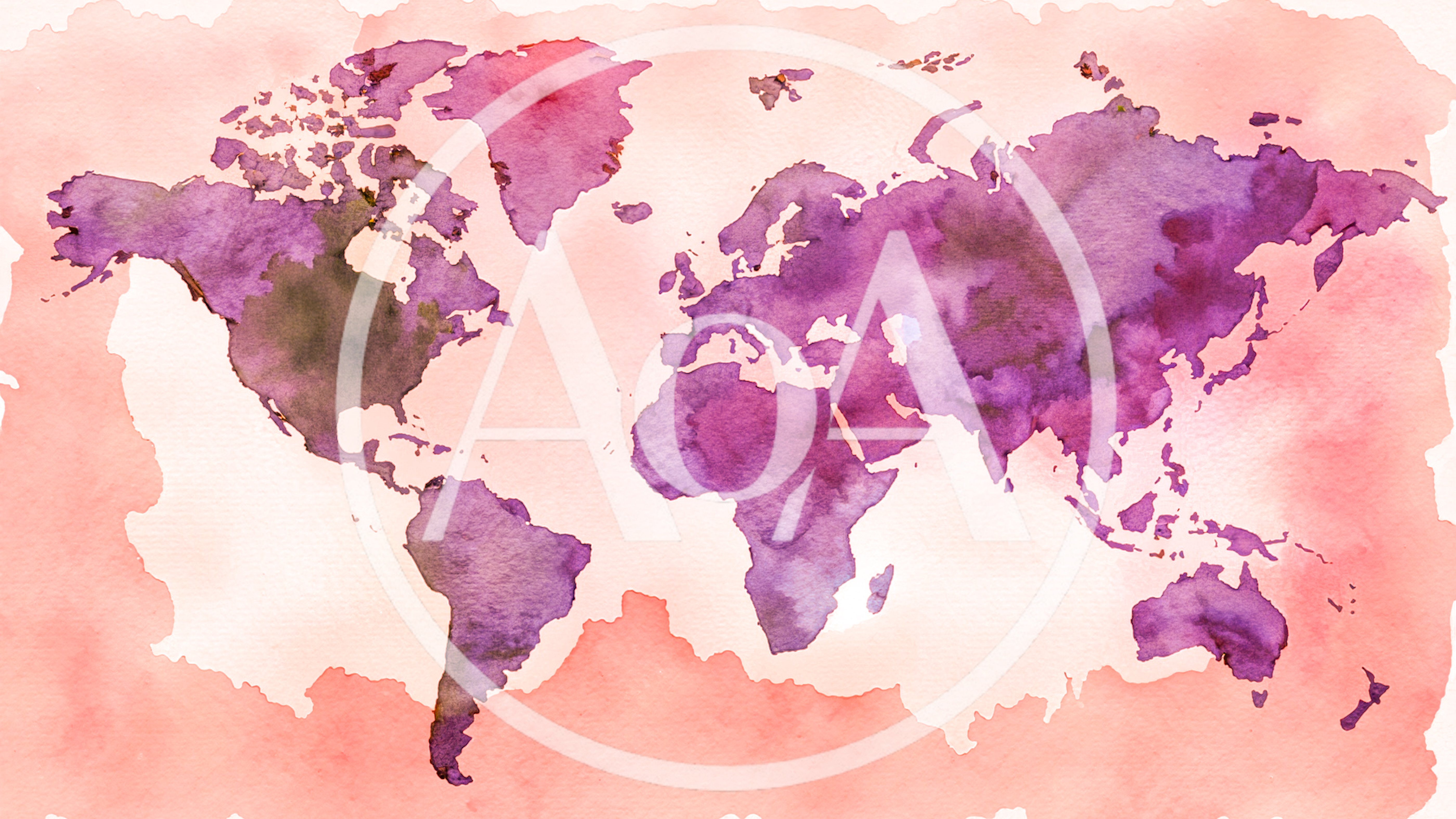 Watercolor World Map Illustration In Purple And Pink