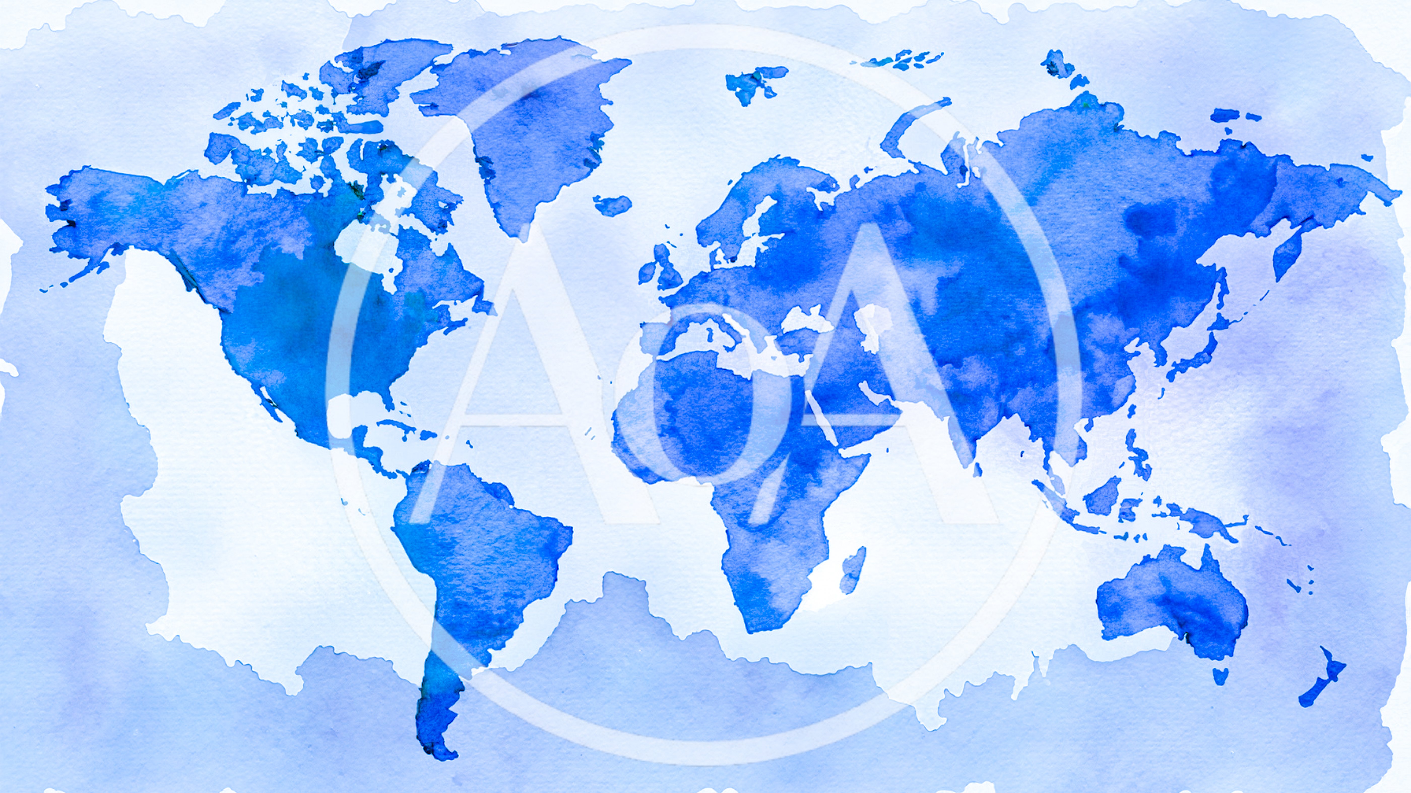 Watercolor World Map Illustration In Shades Of Blue
