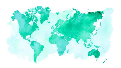 Watercolor World Map Illustration In Shades Of Green