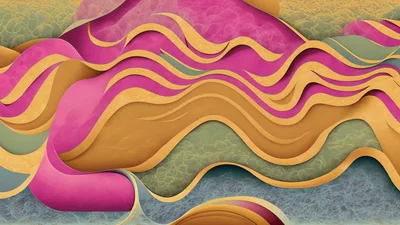 Abstract Paper Cutout Layers With Wavy Organic Shapes