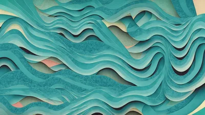 Abstract Teal Wavy Paper Cutout Background