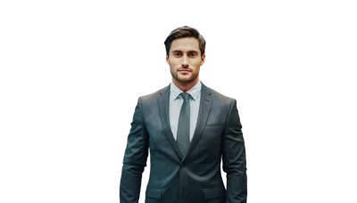 Professional Businessman In A Grey Suit Standing Against White