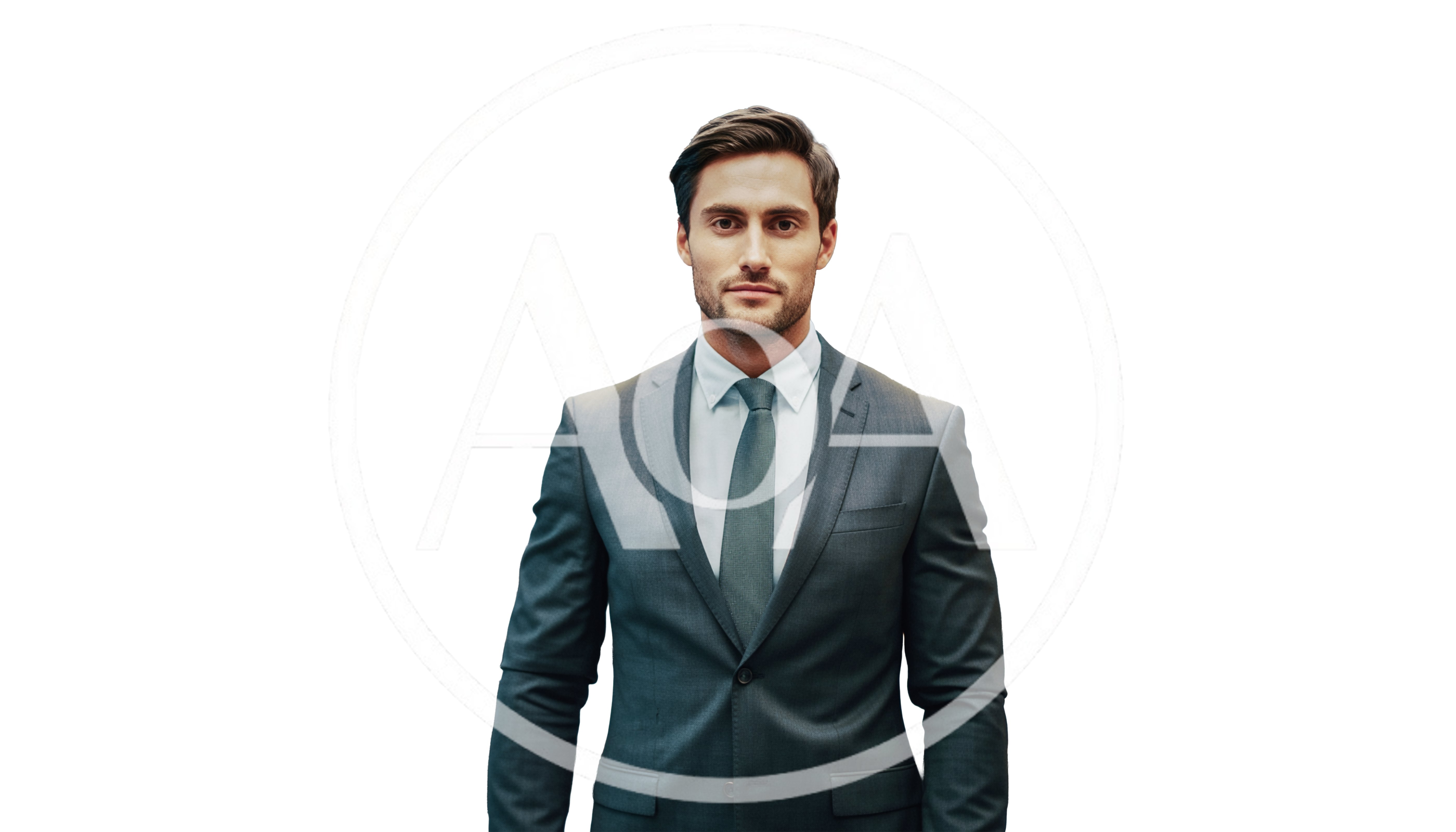 Professional Businessman In A Grey Suit Standing Against White