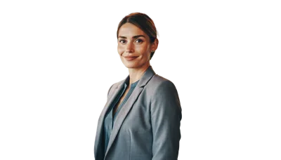 Professional Businesswoman Smiling In A Grey Suit